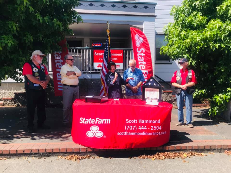 Humboldt Heroes ceremony table outside the Scott Hammond State Farm office in Eureka